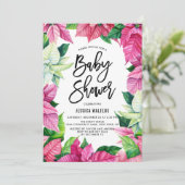 水彩ピンクポインセティアスフローラベビーシャワー 招待状 (スタンド正面)