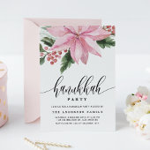 水彩ピンクポインセティアホリーハヌカーパーティー 招待状