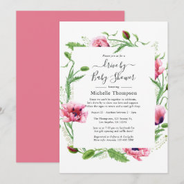 水彩ピンクポピーウェディング 招待状