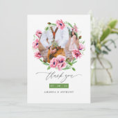 水彩ピンクポピー結婚ズの写真コラージュ サンキューカード (スタンド正面)