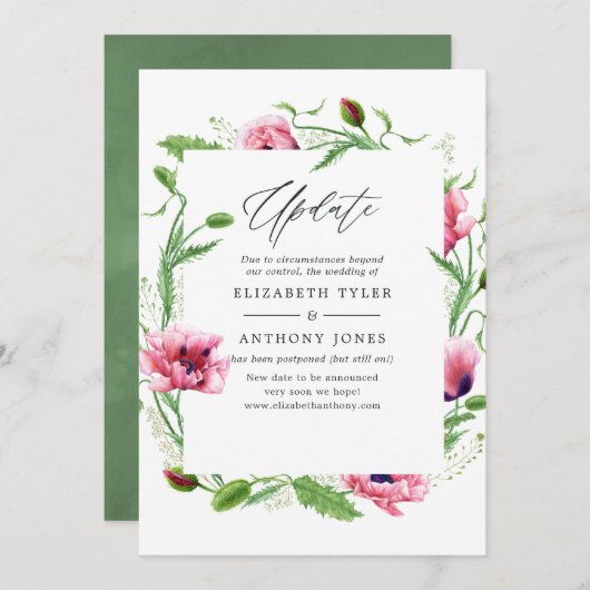 水彩ピンクポピー結婚ズの更新 招待状 (正面/裏面)