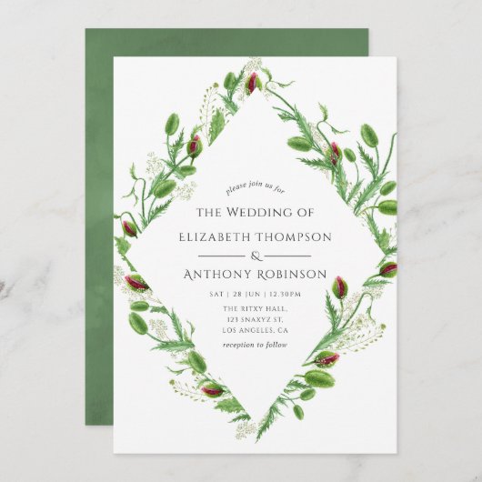 水彩ピンクポピー結婚ズ 招待状 (正面/裏面)