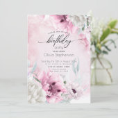 水彩ピンクポピー誕生日パーティーへの招待 招待状 (スタンド正面)