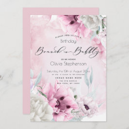 水彩ピンクポピー誕生日 招待状