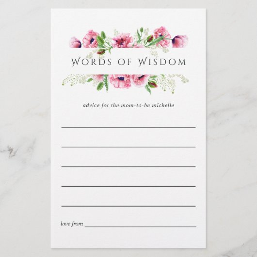 水彩ピンクポピー ブライダルシャワー アドバイス (正面)