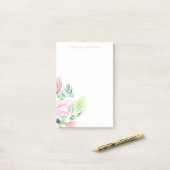 水彩ピンクマグノリアパーソナライズされた花 ポストイット (デスク上)