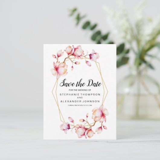 水彩ピンクマグノリアフラワーズ 案内ポストカード (スタンド正面)