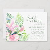 水彩ピンクマグノリアフラワーブライダルシャワー 招待状 (正面)