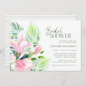 水彩ピンクマグノリアフラワーブライダルシャワー 招待状 (正面/裏面)