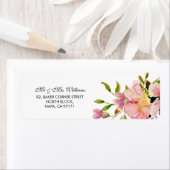 水彩ピンクマグノリア差出人住所ラベル ラベル (インサイチュ)