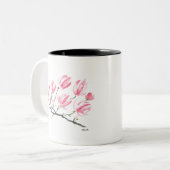 水彩ピンクマグノリア自然植物学フローラ ツートーンマグカップ (正面左)