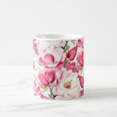 水彩ピンクマグノリア花パターン コーヒーマグカップ (中央)