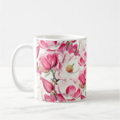 水彩ピンクマグノリア花パターン コーヒーマグカップ (左)