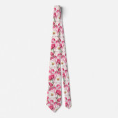 水彩ピンクマグノリア花パターン ネクタイ (正面)