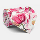 水彩ピンクマグノリア花パターン ネクタイ (ロール)