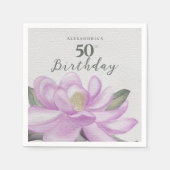 水彩ピンクマグノリア50誕生日 スタンダードカクテルナプキン (正面)