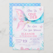 水彩ピンクマーメイドオンダーザシー誕生日 招待状 (正面/裏面)