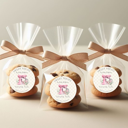 水彩ピンクミキサーベーカリーありがとう ラウンドシール