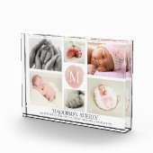 水彩ピンクモノグラムコラージュガール誕生 フォトブロック (右)