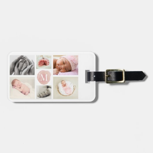 水彩ピンクモノグラムフォトコラージュガール ラゲッジタグ (正面横)