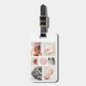 水彩ピンクモノグラムフォトコラージュガール ラゲッジタグ (正面縦)
