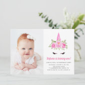水彩ピンクユニコーンフローラ1stバースデーフォト 招待状 (スタンド正面)