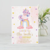 水彩ピンクユニコーン誕生日招待状 招待状 (スタンド正面)