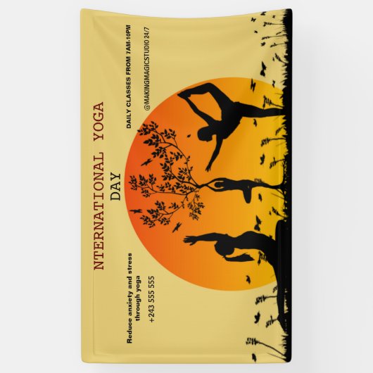 水彩ピンクヨガ仲介インストラクターヒーラー 横断幕 (縦)