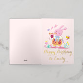 水彩ピンクラビットズ誕生日交響曲 箔グリーティングカード (外側レイダウン)