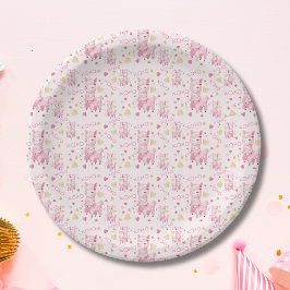 水彩ピンクラマXOXO ペーパープレート