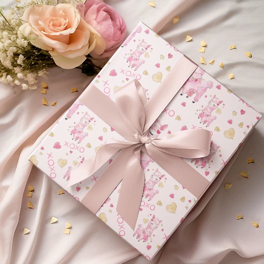 水彩ピンクラマXOXO ラッピングペーパー