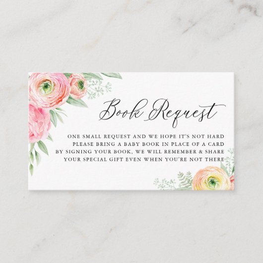 水彩ピンクランナキュラス花ブックリクエスト エンクロージャーカード (正面)