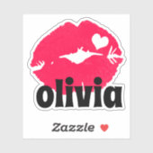 水彩ピンクリップとハート名シール シール (シート)