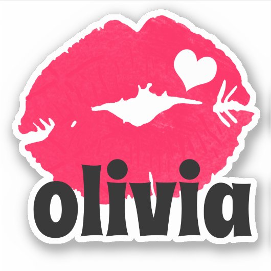 水彩ピンクリップとハート名シール シール (正面)