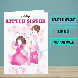 水彩ピンクリトルシスター誕生日 カード