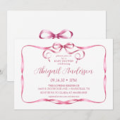 水彩ピンクリボンのベビーシャワー 招待状 (正面/裏面)