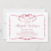 水彩ピンクリボン赤ちゃんシャワー 招待状 (正面)