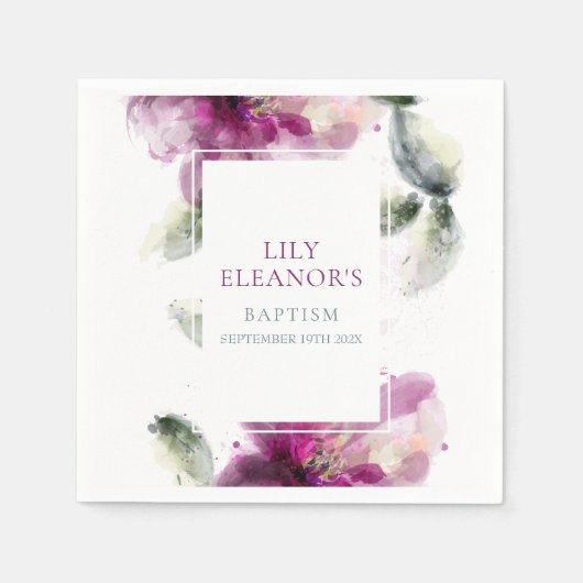 水彩ピンクリリーバプティスマ《キリスト教》洗礼式や命名式 スタンダードカクテルナプキン (正面)