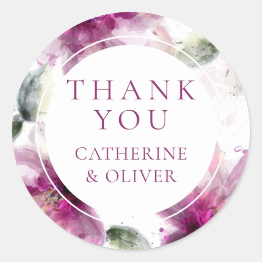 水彩ピンクリリーフローラありがとう ラウンドシール (正面)