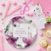 水彩ピンクリリー花のウェディングシャワー ペーパープレート (パーティー)