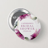 水彩ピンクリリー フラワーブライダルシャワー 缶バッジ (正面&裏面)