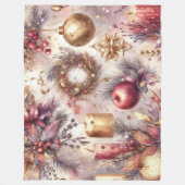 水彩ピンクレッドクリスマスモチーフ フリースブランケット (正面)