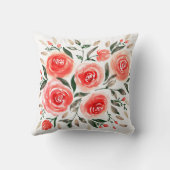 水彩ピンクレッドフローラバラパターン クッション (裏面)