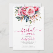 水彩ピンクレッドローゼスフローラブーケスウィート16 招待状 (正面)