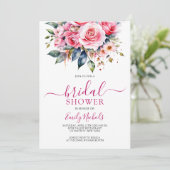 水彩ピンクレッドローゼスフローラブーケスウィート16 招待状 (スタンド正面)