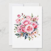 水彩ピンクレッドローゼスフローラブーケスウィート16 招待状 (裏面)