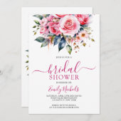 水彩ピンクレッドローゼスフローラブーケスウィート16 招待状 (正面/裏面)