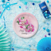 水彩ピンクローズとフランスのマカロン誕生日 ペーパープレート (パーティー)