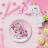 水彩ピンクローズとフランスのマカロン誕生日 ペーパープレート (パーティー)