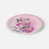 水彩ピンクローズとフランスのマカロン誕生日 ペーパープレート (アングル)